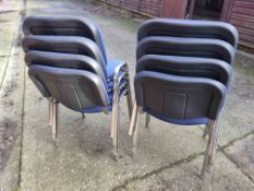 8x blue upholstered meeting room chairs, 1x large whiteboard and 3x medium whiteboard