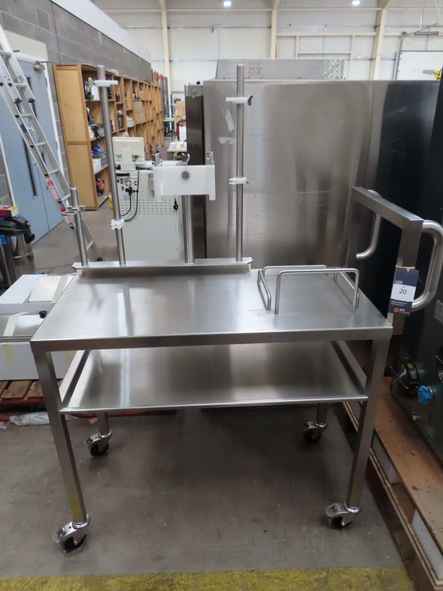 Laboratory Testing Trolley (1250 x 540mm) with Worktop, Undertier and four clamps