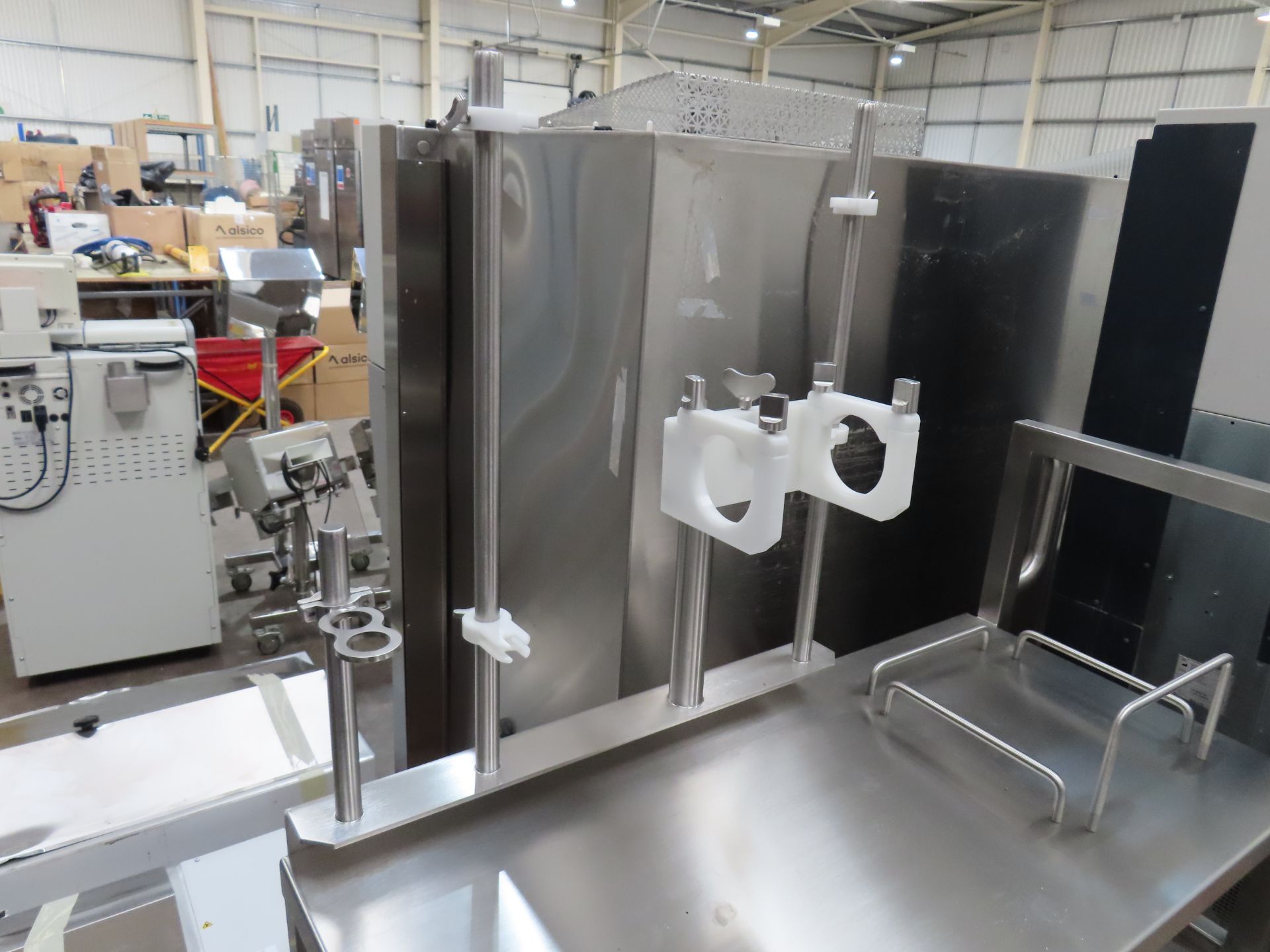 Laboratory Testing Trolley (1250 x 540mm) with Worktop, Undertier and four clamps - Image 3 of 3