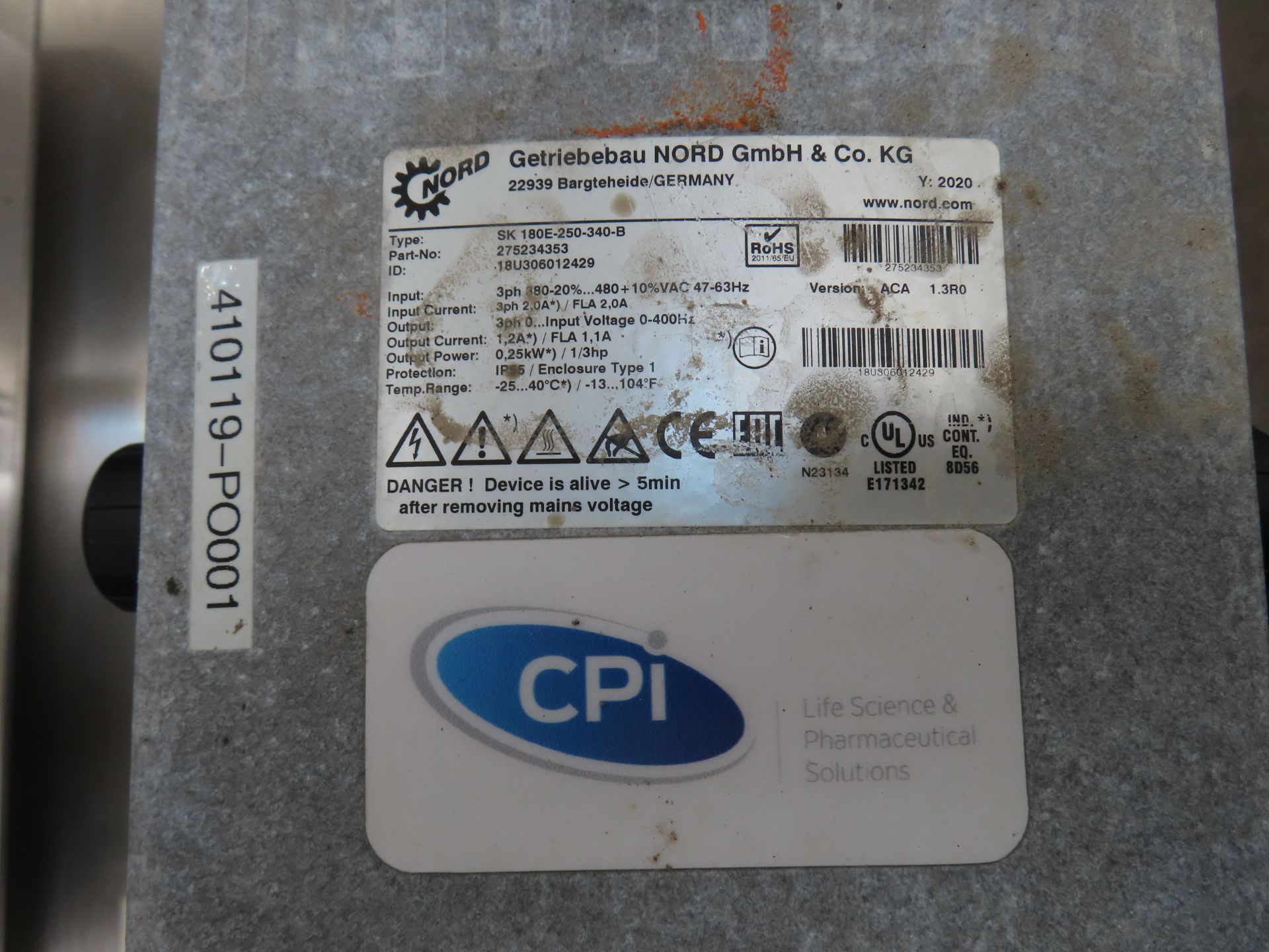 Tapflow TE80 STT/024D. Diaphram Pump Electrically Powered by a Nord 3PH Motor, YOM: 2020, S/N: 20093 - Image 3 of 10