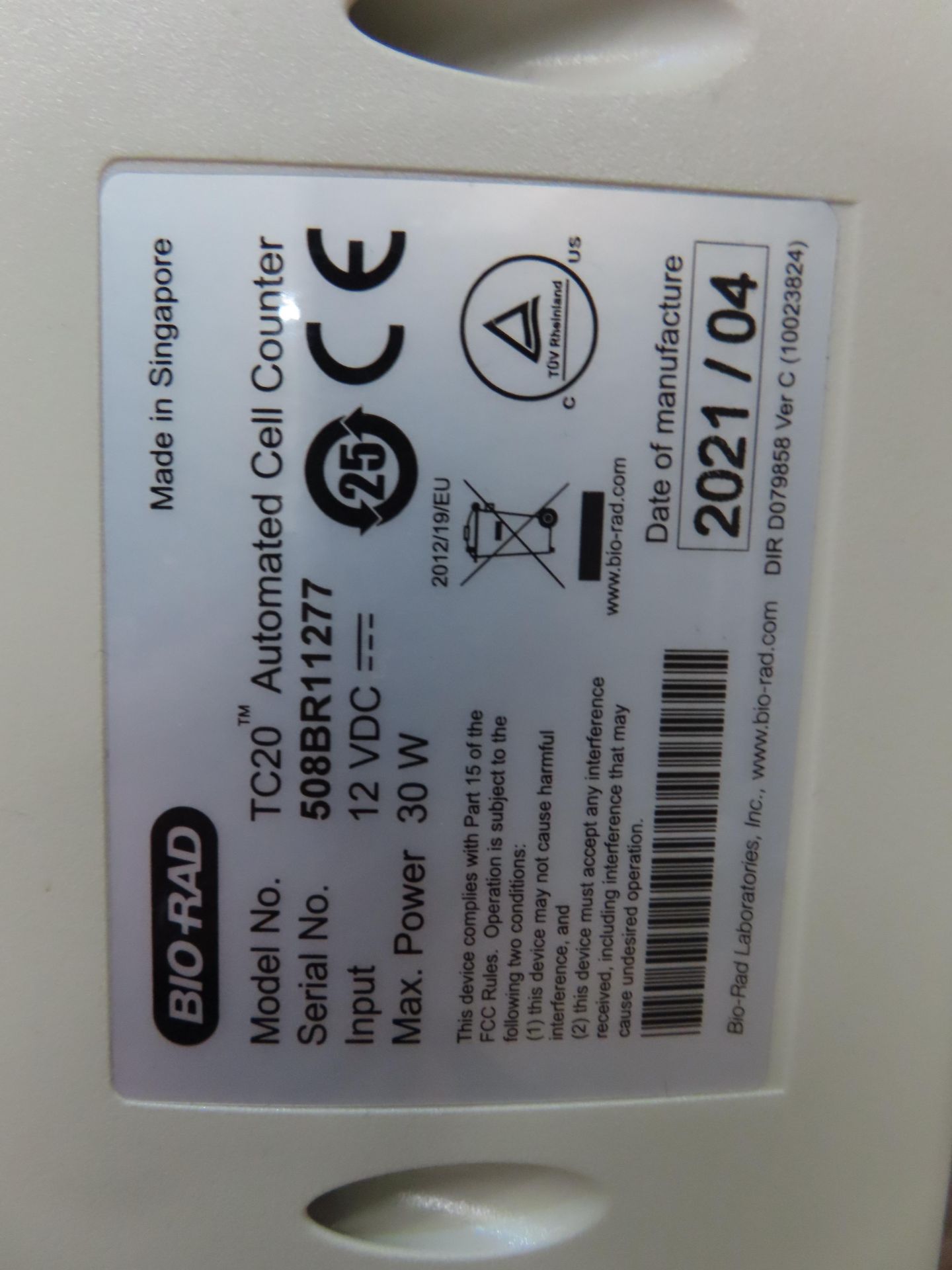 Bio-Rad TC20 Automatic Cell Counter, Year: 2021, S/N: 508BR11277 - Image 3 of 3