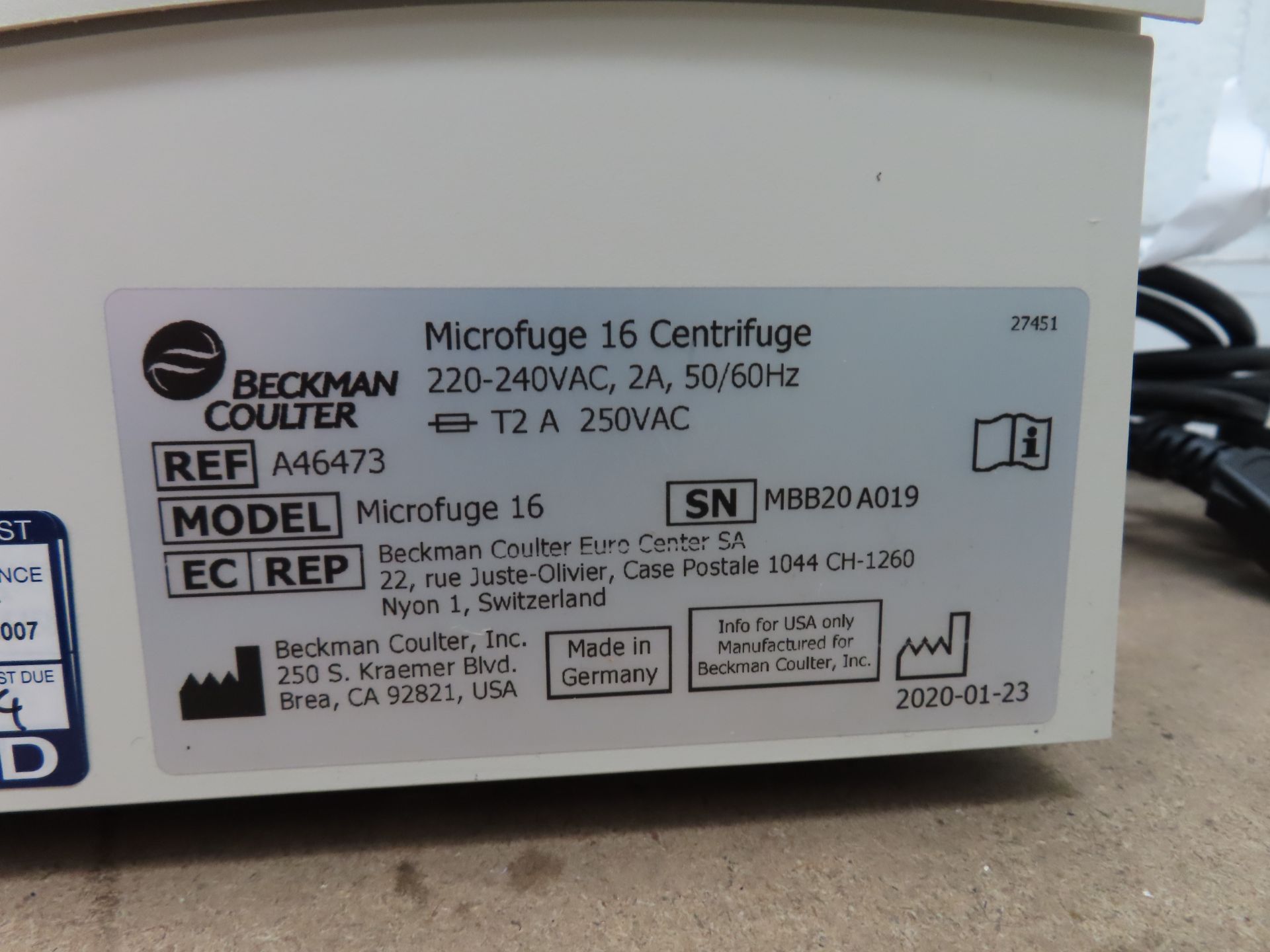 Beckman Coulter Microfuge 16 Centifuge - Image 3 of 4