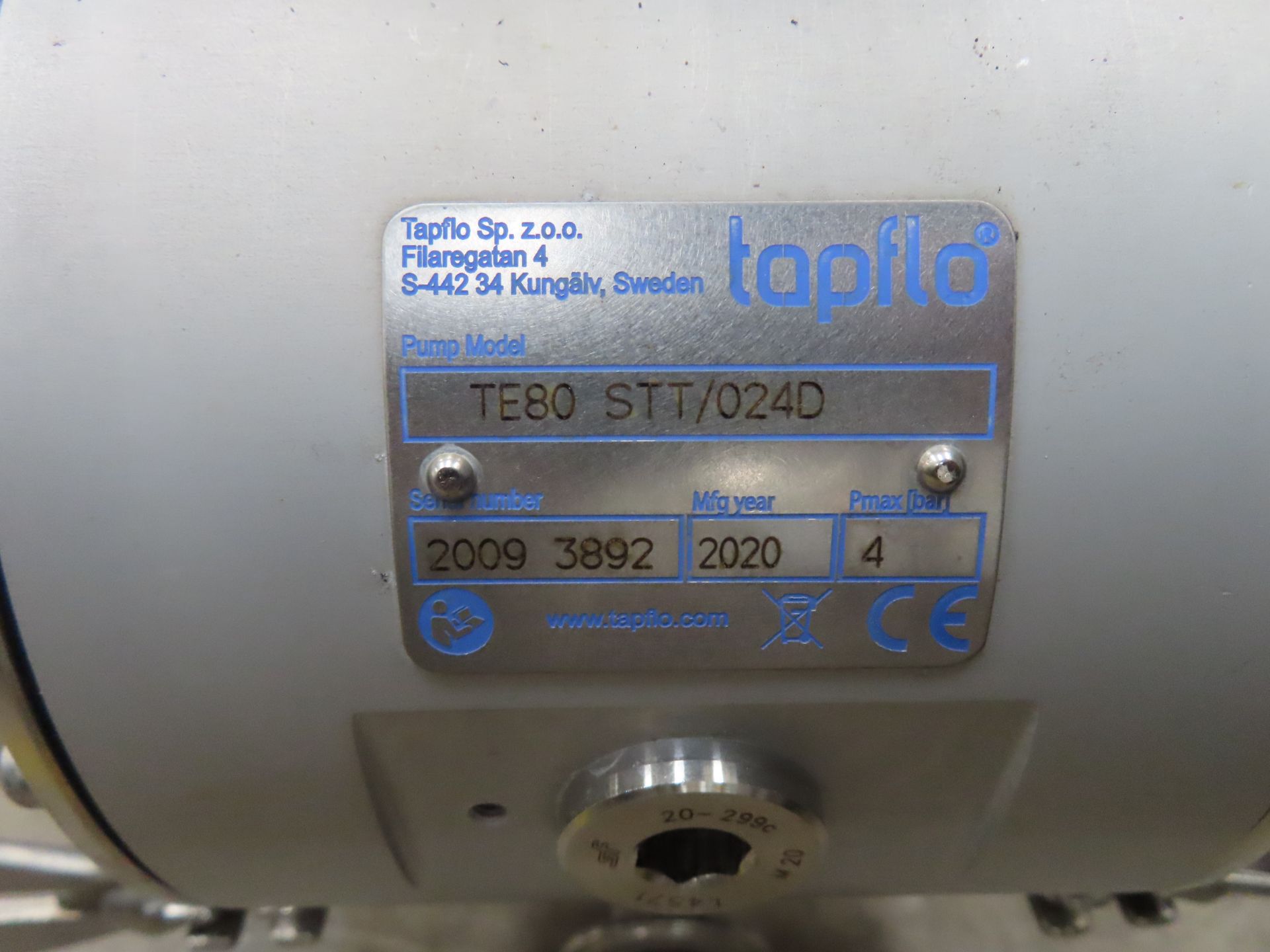 Tapflow TE80 STT/024D. Diaphram Pump Electrically Powered by a Nord 3PH Motor, YOM: 2020, S/N: 20093 - Image 7 of 10
