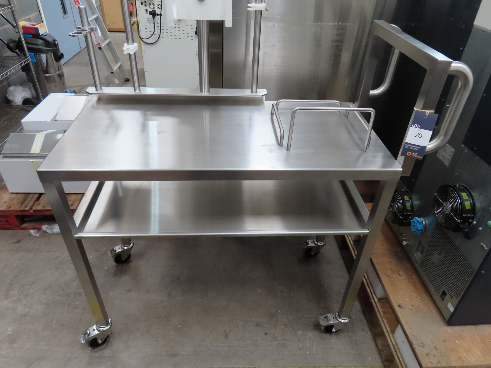 Laboratory Testing Trolley (1250 x 540mm) with Worktop, Undertier and four clamps - Image 2 of 3