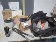2 x Tool bags, wire crimps and consumables to trolley top
