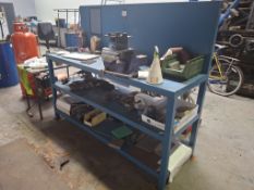 Steel workbench with backboard to include Record No. 8 vice and quantity of tooling also to