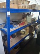 Single bay of lightweight racking and contents to include quantity of brass wire, filters,