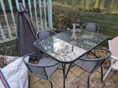 Rectangular Table c/w 4 Rattan Chairs & Umbrella