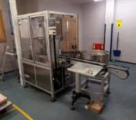 Cap coder pneumatic passthrough capping machine with Aplhamantion cap delivery conveyor &