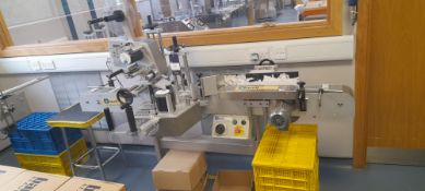 Atwell Labellers EME-Series 2000 twin head labelling machine, Serial Number 9143. Located on first