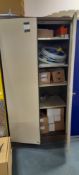 Steel double door cabinet with contents and consumables . Located on first floor, access by goods