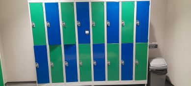 QMP bank of 16 personal lockers (key operated, no keys) . Located on ground floor