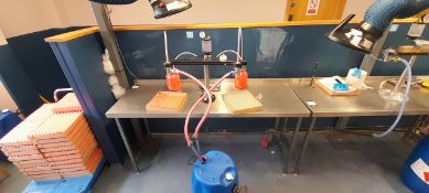 Stainless steel table with bespoke filling machine. Located on first floor, access by goods lift and