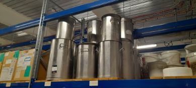 Quantity of stainless steel containers . Located on ground floor