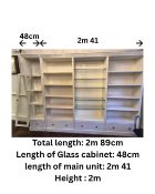 Twin section painted pine retail shelving unit, total length approx 2,890(W) x 2,000(H)