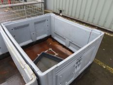 2x Plastic forkliftable crates with fold down sides