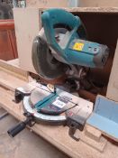 Makita MLS100 mitre saw with transformer and fabricated workbench