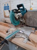 Makita LS1216 sliding compound mitre saw with steel framed timber topped workbench
