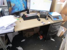 Office desk with builtin 4 drawer pedistal and opporators chair