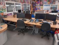 3 office desks (1500mm (l) with 3 operators chairs (computer equipment not included)