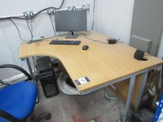 Left hand radius desk with opperators chair and 3 tier stores racking