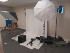 Photography lighting kit to include : 2x Softbox lightboxes on tripod stands, 2x white lighting