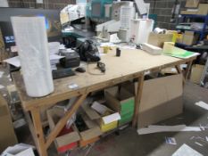 Timber frmeed workstation with 1 x 4 tier and 1 x 2 tier shelving units