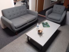 Contents to office to include : 4x 5 drawer pedestals, 2 desks, table, 2-seater sofa & chair set and