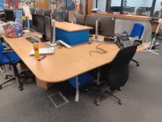 Large multi user office desk with raised centre section, 5240mm (l) x 2060mm (w) x 730mm (h) with