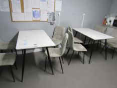 2 x laminate marble effect topped tables and 8 upholstered chairs