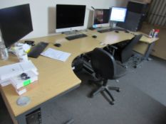 2 radius desks and 2 operators chairs