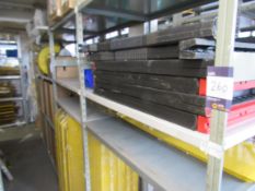 5 bays of stores racking to include quantity of powder coated fixings, reel and plastic tressels