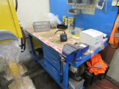 Steel workbench with vice and contents