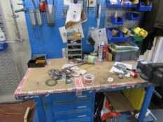 Steel workbench with vice and contents