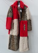 Jayley faux fur long coat - Red/Leopard - Size S/M - RRP£185
