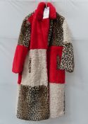 Jayley faux fur long coat - Red/Leopard - Size S/M - RRP£185