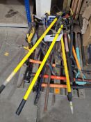 Pallet of Hand Tooling to include Pry Bars, Crow Bars, Shovels, Lump Hammers, Site Lights