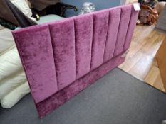 KD Designs double bed headboard with vertical panels in blush pink velvet with split button for wall