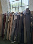 Approximately 50 rolls of various length and design fabrics to include Maker and Son, Loaf, Linwood,