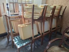 24 x Wooden framed dining chairs with upholstery kits variation in wood stain
