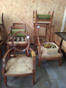 Various arm chairs and bar stools with arm rests
