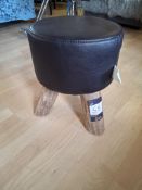 Bleu nature 3 leg faux leather stool with wood legs