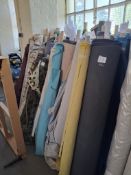 Approximately 60 rolls of various design and length fabric to include Linwood, Romo, Designers guild