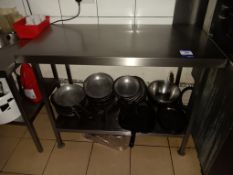 Stainless Steel 3ft 11” Preparation Table & Contents Including Assorted Pans