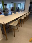 High Bench Top Tables with High Stools. 3 off 140 x 80 x 95. 10 High Stool seats. White and Oak effe