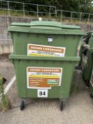 4x Commercial Wheelie Bins. 125 x 100 x 125cm. Mobile. 4 Green