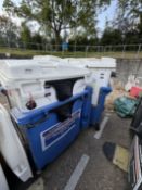4x Commercial Wheelie Bins. 125 x 100 x 125cm. Mobile. 2 Blue drop front, 2 White
