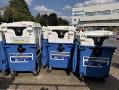 10x Commercial Wheelie Bins. 125 x 100 x 125cm. Mobile. 5 Blue with drop front, 5 White