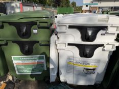 4x Commercial Wheelie Bins. 125 x 100 x 125cm. Mobile. 2 Green, 2 White