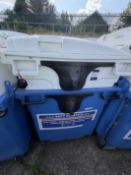 4x Commercial Wheelie Bins. 125 x 100 x 125cm. Mobile. 2 Blue with drop front, 2 White